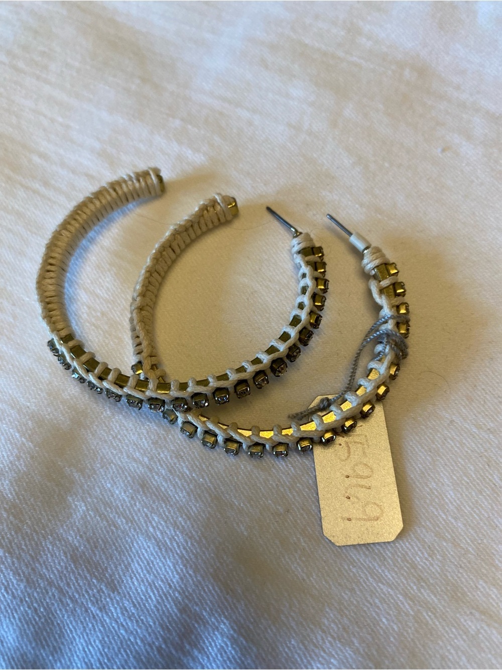 J. Crew Gold-Tone Beaded Hoop Earrings with Cream Wrap